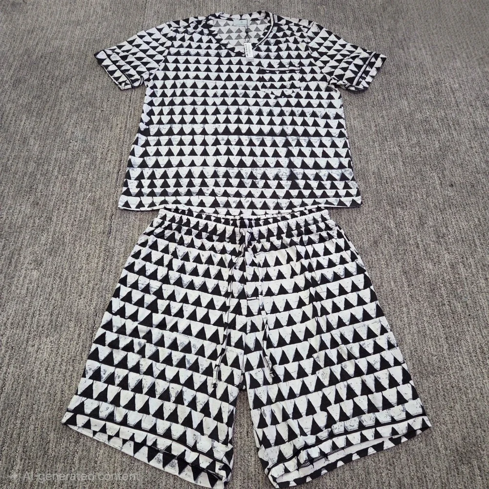 Cosabella Studio 181 Mens Pajama Set Black White Geometric Triangle Sleepwear